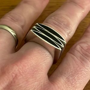 Poul Warmind Modernist Denmark Sterling Silver Enamel Ring Sz 7.5